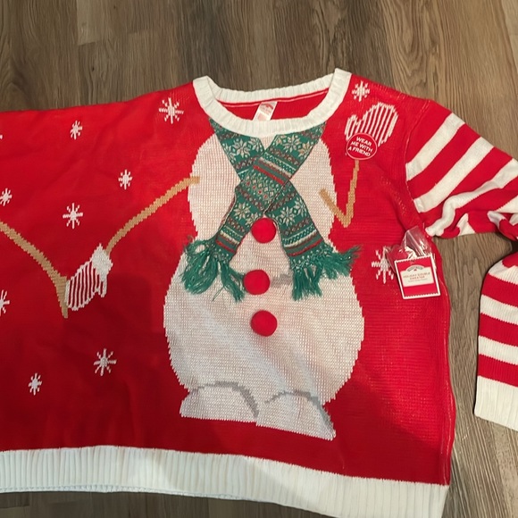 NWT Holiday Time Double 2 Person Ugly Christmas Sweater NEW Sz L/XL Red Snowman - Picture 4 of 7